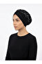 Special Design Black Silver Almond Patterned Velvet Textured Lined Ready-Made Hijab Hijab Evening Dress Bonnet - 4