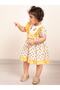 Yellow and White Girl's Half Sleeve Summer Dress with Pineapple Embroidery - 4