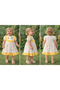 Yellow and White Girl's Half Sleeve Summer Dress with Pineapple Embroidery - 2