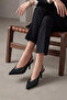 Women's Stiletto Pointed Toe Open Back Elastic Short Thin Buckle Classic Heeled Shoes Agira Black