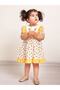 Yellow and White Girl's Half Sleeve Summer Dress with Pineapple Embroidery - 3