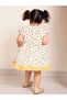 Yellow and White Girl's Half Sleeve Summer Dress with Pineapple Embroidery - 5