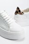 Women's White Patent Leather PU Sole Leopard Printed Pack Lace-Up High-Top Sneakers - 2