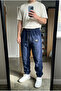 Unisex Navy Blue Fleece Sweatpants Comfortable Cut Elastic Fleece Pack Oversized - 2