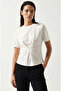 Bowknot Look Cowl Neck Knitted White T-Shirt - 3
