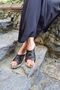 Black Print Cut Genuine Leather Slippers - Model: Şebboy