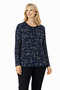 Women's Patterned Round Neck Relaxed Fit Combed Cotton Blouse for Middle Age and Above Mothers 7001 - 3