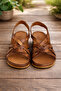 Tan Band Knitted Genuine Leather Sandals-model: Fulya