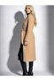 Women's Bearded Textured Double-Breasted Collar Lined Pocket Detailed Belted Buttoned Full Fit Fox Coat - 5