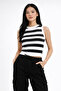 Black White Striped Crop Women's Knitwear - 4