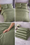 Striped Cotton Satin Green Hotel Series Double Duvet Cover Set with Elastic Sheets - 4