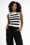 Black White Striped Crop Women's Knitwear - 2