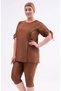 Large Size Semi-Covered Hijab Swimsuit with Sleeve Detail 2311 Aysu Brown - 6