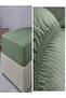 Striped Cotton Satin Green Hotel Series Double Duvet Cover Set with Elastic Sheets - 5