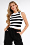 Black White Striped Crop Women's Knitwear - 3
