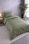 Striped Cotton Satin Green Hotel Series Single Duvet Cover Set with Elastic Sheets - 3
