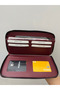 Large Size Leather Women's Wallet Handbag with Phone Compartment Burgundy Gold Detail - 7
