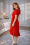 Crepe Fabric Midi Length Belted Dress (Coloured)