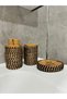 La Lune Jute Straw Coated 5 Piece Bathroom Set Trash Can Brush Soap Dish Set Natural Bohemian Design - 3