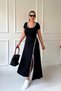 New Season Women's Round Rib Collar White Slit Detailed Viscose Full Length Dress