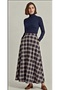 Women's Hijab Plaid Patterned Brown Long Flared Skirt - 2