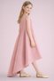 Girl's Powder Color Asymmetrical Skirt Detailed Simple Stylish Satin Ball Gown Birthday Prom Graduation Dress - 3