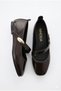 Patent Leather Dark Brown Gold Buckled Patent Leather Mary Jane Ballet Flats Stylish Buckled Orthopedic Sole Daily Shoes - 2
