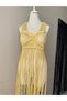 Handmade Mustard Long Macrame Dress, Beach Dress, Festival Dress - 6