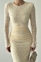 Cream Shoulder Pad Piece Mock Neck Lined Maxi Long Length Premium Lace Dress - 4
