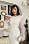 Ecru White Lined Maxi Long Length Premium Lace Dress - 6