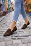 Women's Brown Stone Detailed Suede Elegant Ballerinas - 5