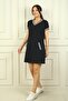 Women's V Neck Pocket Short Sleeve Stripe Detail Dress - 2
