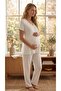 Women's Ecru Patterned Special Design 100% Cotton Maternity Pajama Set 3-Piece Set - 8
