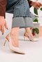 Women's Pointed Toe Metal Detailed Stiletto Heel U Slingback Shoes - Beige - 2