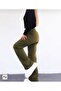 Super High Waist Stretch Fabric Khaki Cargo Pocket Wide Leg Jean Trousers - 2