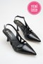 Mendy Women's Black Yanki Crinkle Detail with Side Holes Pointed Toe Heeled Shoes 300312