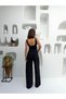 Women's Stoned Baggy Jean High Waist Wide-Leg Pants Black with Stones on Front and Back - 8