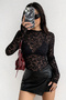 Women’s Sheer Black Long Sleeve Lace Blouse