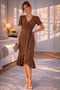 Crepe Fabric Midi Length Belted Dress (Coloured) - 6