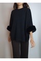 Women's Black Sweater with Removable Sleeves, Fur-Trimmed Piece Collar, Soft Sweater Yy101351 - 3