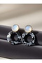 Marble Patterned Ring Model Detailed Black and White Tarnish-Resistant Steel Earrings