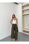 New Season Double Pleated Double Bridged Buttoned Bol P Wide-Leg Leg Palazzo Linen Linen Pants - 2