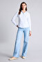 Fitted Striped Poplin Light Blue Women's T-Shirt D3172Ax/Be366 - 2