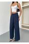 New Season Double Pleated Double Bridged Buttoned Bol P Wide-Leg Leg Palazzo Linen Linen Pants