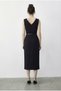 Women's Black Boat Neck Belted Front Slit Detailed Midi Pencil Dress 0539 60283992 - 5