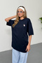 Women's Duck Embroidered 100% Cotton T-Shirt Navy Blue - 26Y 26506 - 4