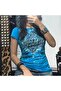 Slim Fit Gothic Tribal Printed Blue T-Shirt - 2