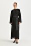 Belted Lace-Like Knit Cotton Piece Dress Black