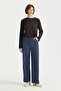Elastic Waist Canvas Wide-Leg Basic Cotton Trousers Indigo