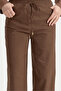 Elastic Waist Canvas Wide-Leg Basic Cotton Trousers Brown - 3